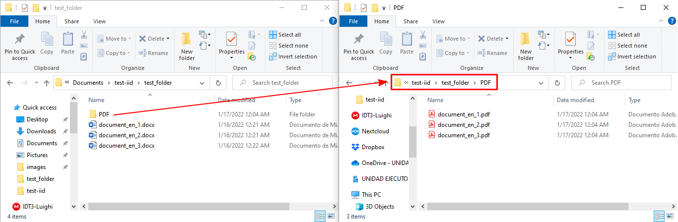 Input vs output document folders